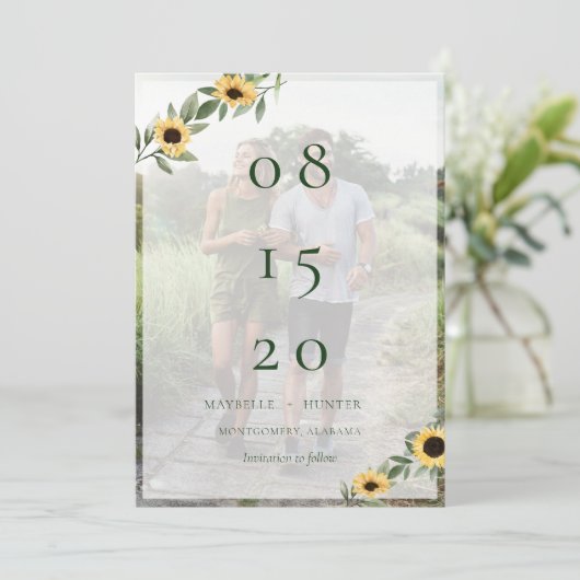 Foto Gele Waterverf Zonnebloemen & Wildbloem Foto Save The Date (Staand voorkant)