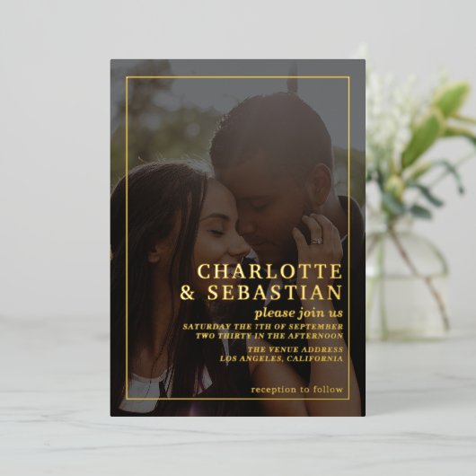 Foto Gelieve mee te doen met Wedding Persoonlijk Folie Uitnodiging (Staand Voorkant)