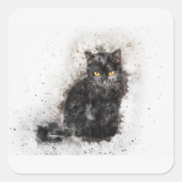 Foto gemaakt door mooie zwarte kat en trendy vierkante sticker