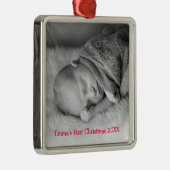 Foto Genderneutrale rode baby's, eerste Kerstmis Metalen Ornament (Rechts)