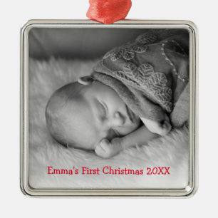 Foto Genderneutrale rode baby's, eerste Kerstmis Metalen Ornament