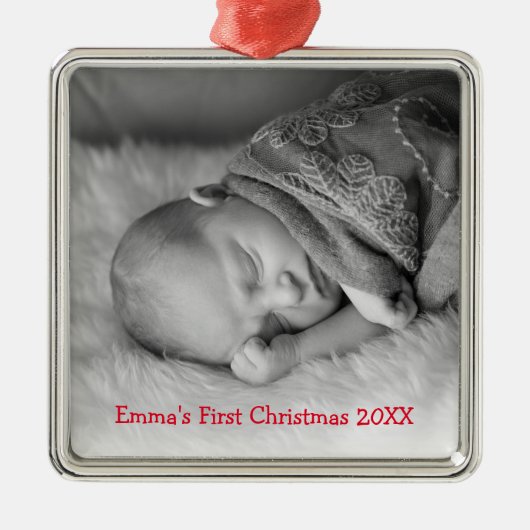 Foto Genderneutrale rode baby's, eerste Kerstmis Metalen Ornament (Voorkant)