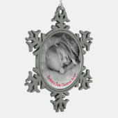 Foto Genderneutrale rode baby's, eerste Kerstmis Tin Sneeuwvlok Ornament (Links)