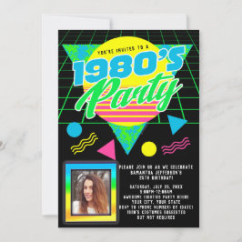 Foto Geometric 1980s Retro 80s Birthday Party Kaart