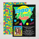 Foto Geometric 1980s Retro 80s Birthday Party Kaart (Voorkant / Achterkant)