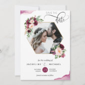 Foto, Geometrical Berry en Blush Floral Wedding Save The Date (Voorkant)