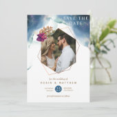 Foto, Geometrische Hemelse Mystieke Tuin Bruiloft Save The Date (Staand voorkant)