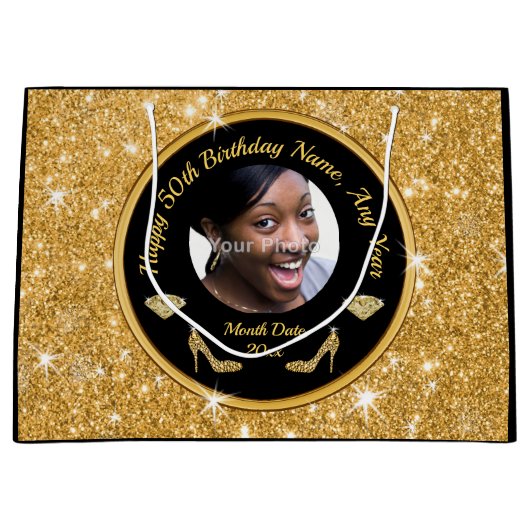Foto gepersonaliseerd, 50th Birthday Gift Bags, Ha Groot Cadeauzakje (Voorkant)