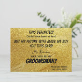 Foto gepersonaliseerd Funny Modern Gold Groomsmen Kaart (Staand voorkant)
