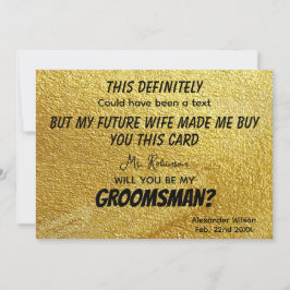 Foto gepersonaliseerd Funny Modern Gold Groomsmen Kaart