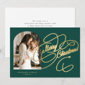 Foto gepersonaliseerd Merry Kerstelegant script Feestdagenkaart (Voorkant / Achterkant)