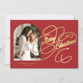 Foto gepersonaliseerd Merry Kerstelegant script Feestdagenkaart (Voorkant)