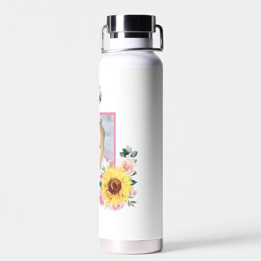 Foto Gepersonaliseerd Zonnebloem Roze Botanisch Waterfles (Achterkant)