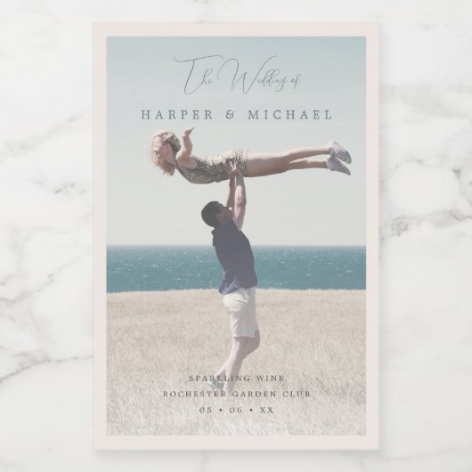 Foto gepersonaliseerde bruiloft wijn etiket (Enkel label)