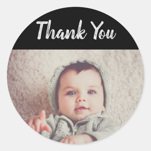 Foto gepersonaliseerde dank u stickers voor verjaa (Voorkant)
