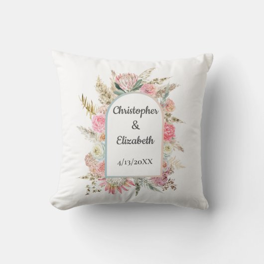 Foto gepersonaliseerde Floral Boho Wedding Gift Kussen (Voorkant)
