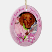 Foto gepersonaliseerde honden Eerste Kerstkerstver Keramisch Ornament (Rechts)