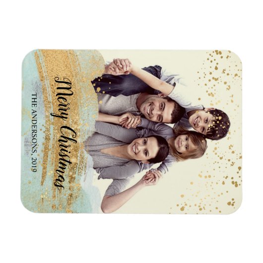 Foto gepersonaliseerde kerstmagneet, goudmunt magneet (Horizontaal)