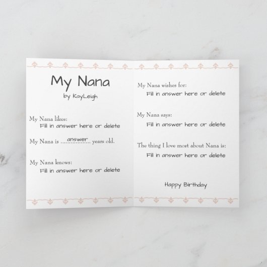 Foto Gepersonaliseerde Nana Verjaardag Kaart (Binnen)