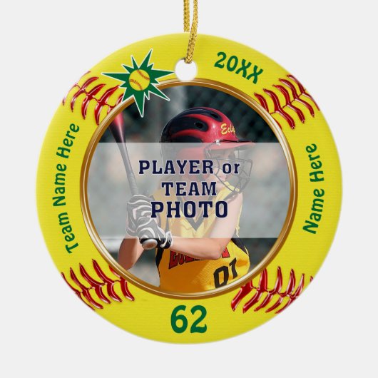 Foto Gepersonaliseerde Softball Gift Ideeën voor s Keramisch Ornament (Voorkant)