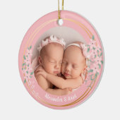 Foto Gepersonaliseerde Tweeling Meisjes Eerste Ker Keramisch Ornament (Links)