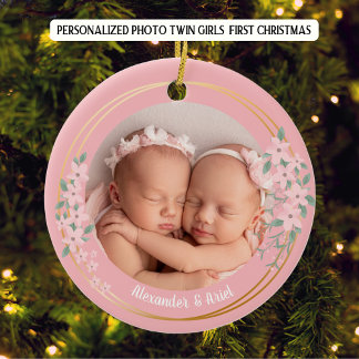 Foto Gepersonaliseerde Tweeling Meisjes Eerste Ker Keramisch Ornament