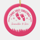 Foto Gepersonaliseerde Tweeling Meisjes Eerste Ker Keramisch Ornament (Voorkant)