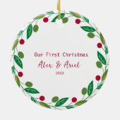 Foto Gepersonaliseerde Twin Boys Eerste Kerstdag Keramisch Ornament (Achterkant)