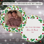 Foto Gepersonaliseerde Twin Boys Eerste Kerstdag Keramisch Ornament
