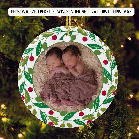 Foto Gepersonaliseerde Twin Boys Eerste Kerstdag Keramisch Ornament