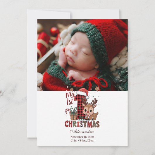 Foto geplaatst rendier eerste kerst feestdagenkaart (Voorkant)