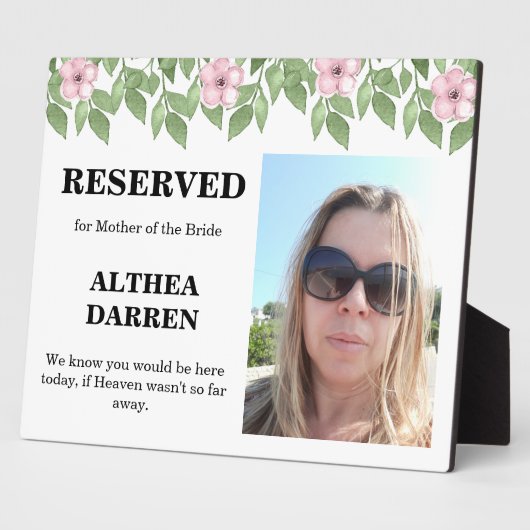 Foto gereserveerd voor de Moeder bruiloft teken Fotoplaat (Zijkant)