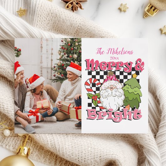Foto Geruite Kerst Merry & Bright Feestdagenkaart