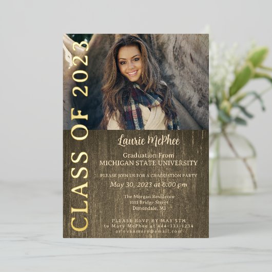 Foto getextureerde achtergrond Folie Uitnodiging (Staand Voorkant)