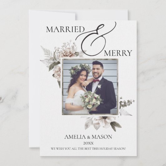 Foto Getrouwd & Vrolijk Waterverf Kerst Kaart (Voorkant)