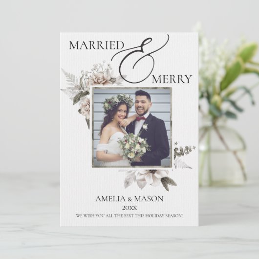 Foto Getrouwd & Vrolijk Waterverf Kerst Kaart (Staand voorkant)