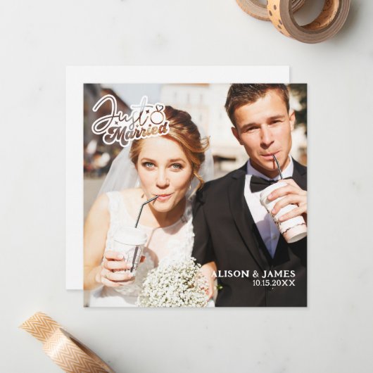 Foto Gewoon getrouwd bruiloft aankondiging Dank u (Voorkant / Achterkant in situ)