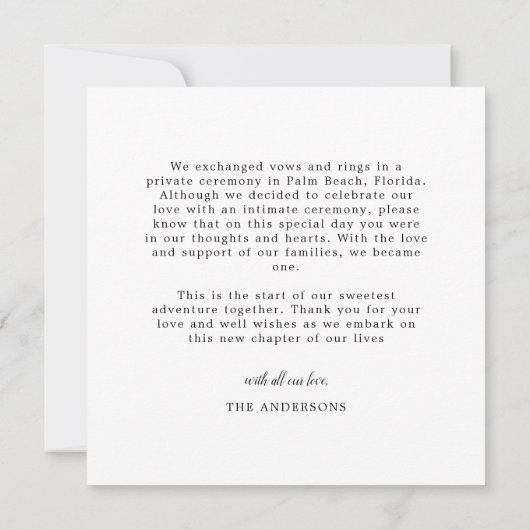 Foto Gewoon getrouwd bruiloft aankondiging Dank u (Achterkant)