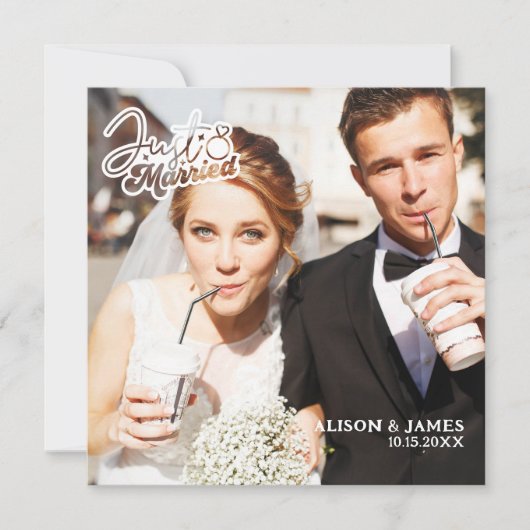 Foto Gewoon getrouwd bruiloft aankondiging Dank u (Voorkant)