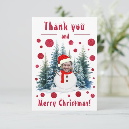 Foto gezicht grappig vrolijk en kerst bedankkaart (Staand voorkant)