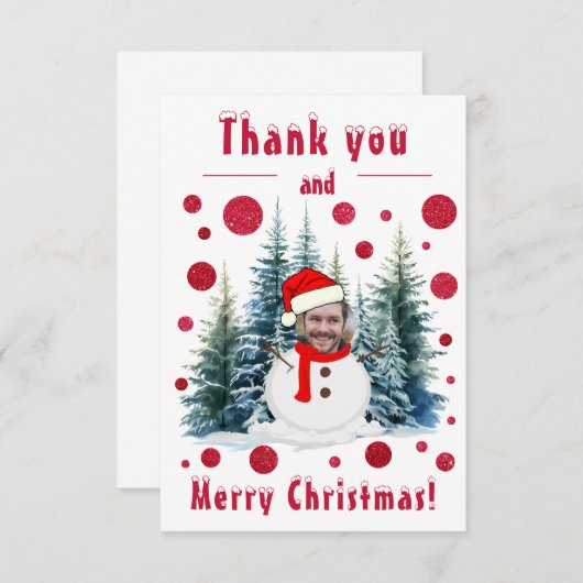 Foto gezicht grappig vrolijk en kerst bedankkaart (Voorkant / Achterkant)