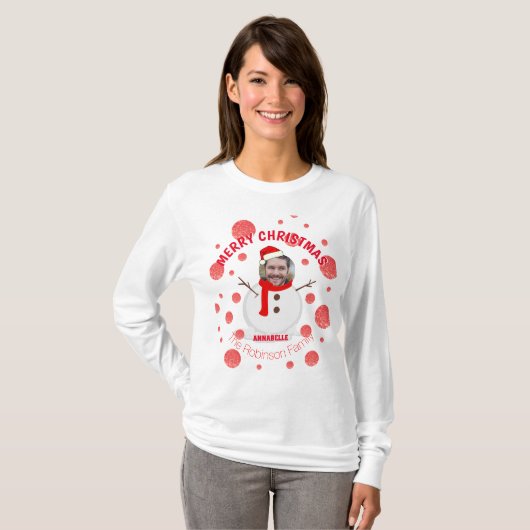 Foto Gezicht Rood Moderne Sneeuwman Familie Grappi T-shirt (Voorkant volledig)