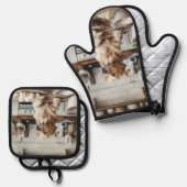 Foto Gift Huisdier Hond Kat Familie Ovenwant & Pannenlap Set (Voorkant / Achterkant)