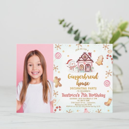 Foto Gingerbread Huis Decoreren Verjaardag Kaart (Staand voorkant)