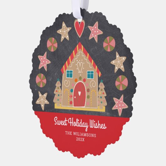Foto Gingerbread Sweet Holiday Wishes Krijtbord Ornament Kaart (Links)