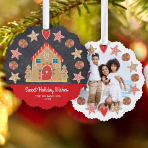 Foto Gingerbread Sweet Holiday Wishes Krijtbord Ornament Kaart