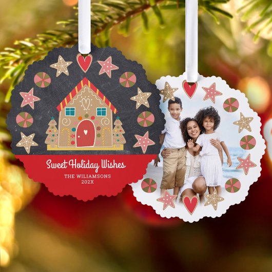 Foto Gingerbread Sweet Holiday Wishes Krijtbord Ornament Kaart