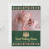 Foto Gingerbread Zoete Wensen Groen Rustiek Hout Feestdagenkaart (Voorkant)