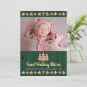 Foto Gingerbread Zoete Wensen Groen Rustiek Hout Feestdagenkaart (Staand voorkant)