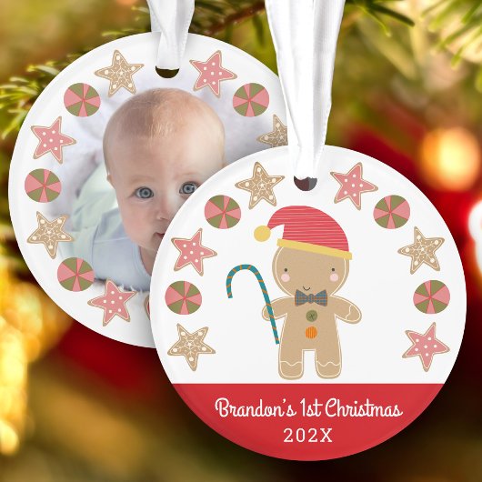 Foto GingerbrooBoy Baby First KerstRed Ornament